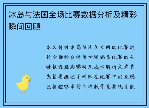 冰岛与法国全场比赛数据分析及精彩瞬间回顾